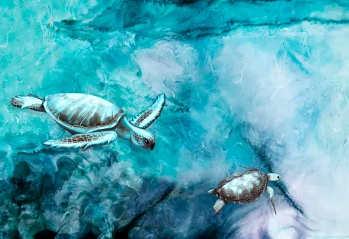 черепахи, вода, черепаха, акварель