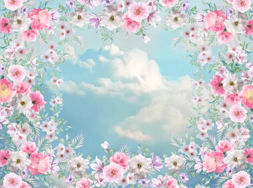 в детскую комнату, узоры, облака, небо, растения, потолочный, листья, потолок, цветы, лепестки