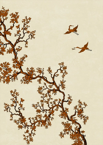 дерево, птицы, ветки, листья, журавли