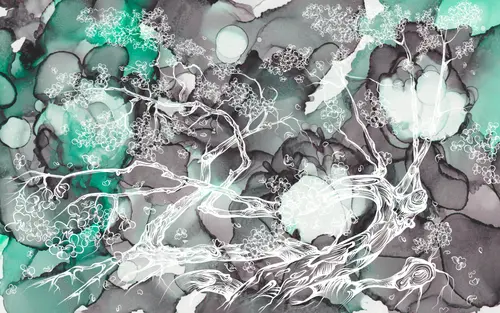 природа, листья, современный, минимализм, пятна, дерево, лофт, акварель, сакура, мрамор