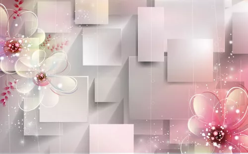 розовые, сияние, квадраты, серые, геометрия, белые, цветы