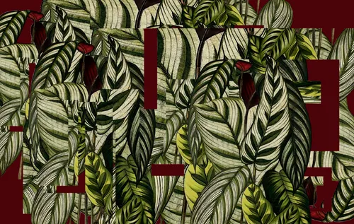пазл, абстракция, белые, желтые, мозаика, зеленые, красные, аглаонема, листья, в скандинавском стиле, в стиле лофт