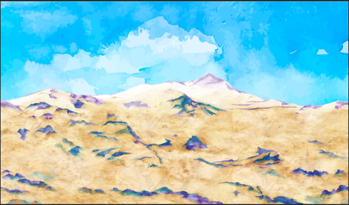 небо, облака, горы, акварель