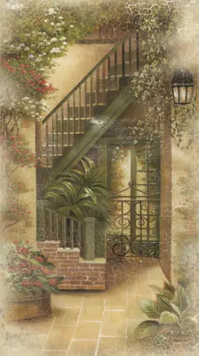 трещины, лестница, узоры, листья, камень, арка, уличный фонарь, цветы, растения