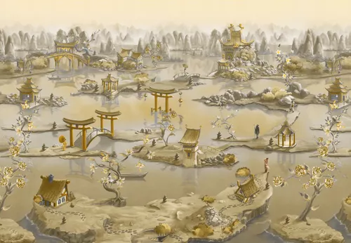 китайский пейзаж, желтые, серые, китайские, китайская пагода, китайские ворота, китай, китайские мосты