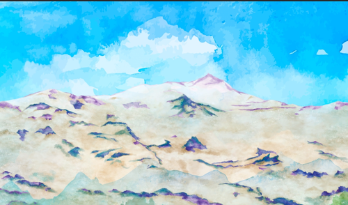 небо, акварель, горы, облака