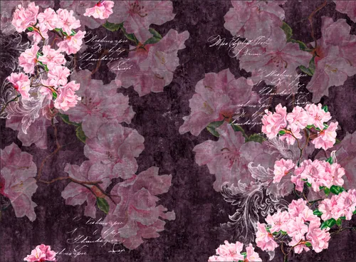 цветы, узор, ветви, фразы, фиолетовые, подписи, розовые