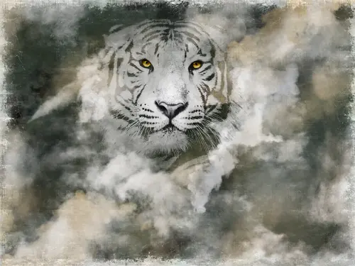 туман, мрамор, белый тигр, акварель, животные, тигр, светлый, современный
