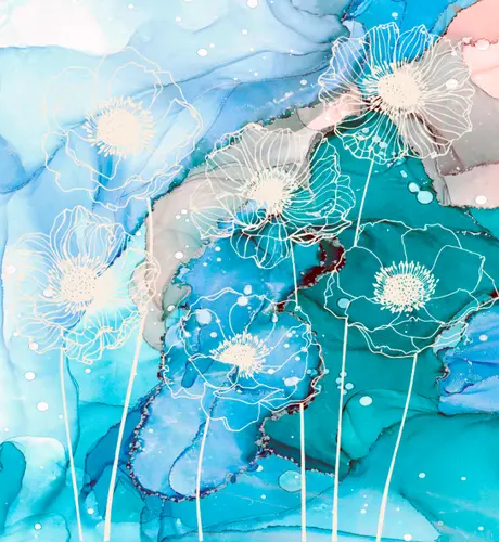 мрамор, минимализм, современный, акварель, цветы