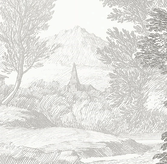 Арт-обои - пейзаж, лес, гравюра, графика, бежевые, деревья, в гостиную, в загородный дом, в отель, новинки