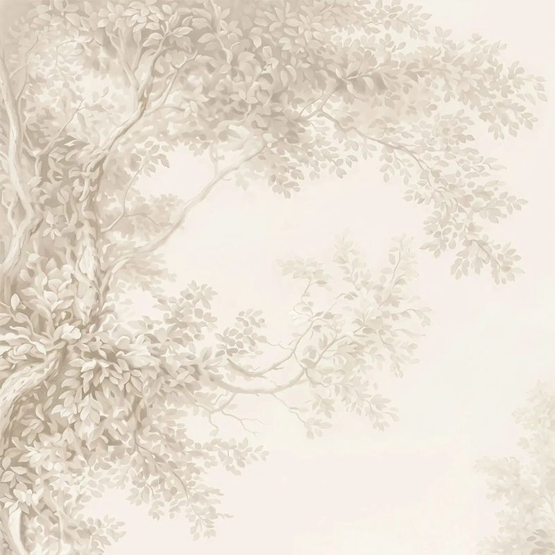 Арт-обои - пейзаж бежевые, ветки, деревья, листья на стену