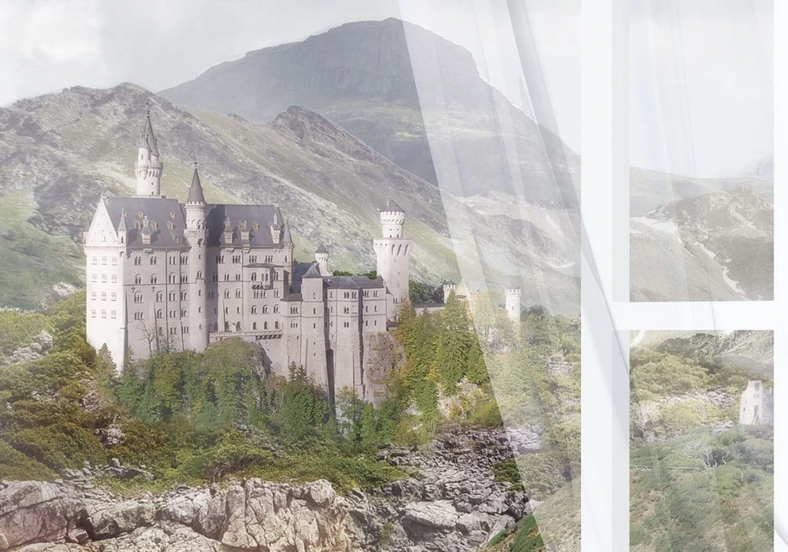 Арт-обои - пейзаж, окно, горы, 3д