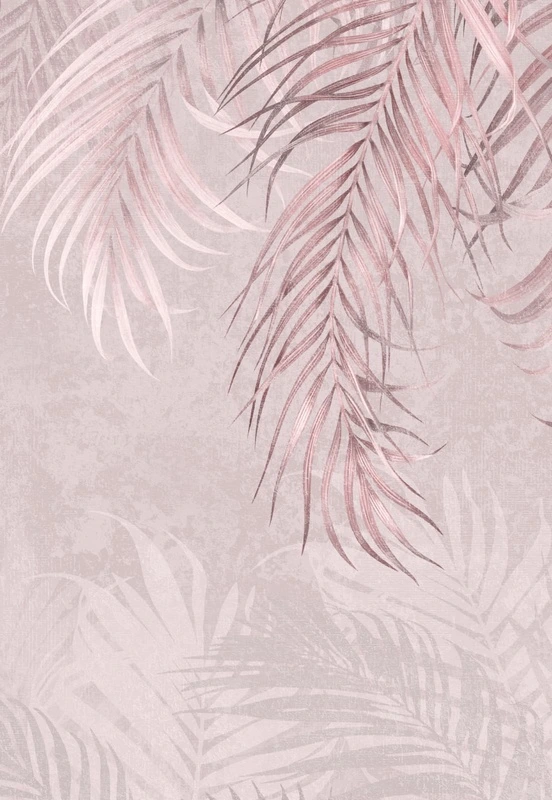 Арт-обои - современные, пальмовые листья, серо-розовые