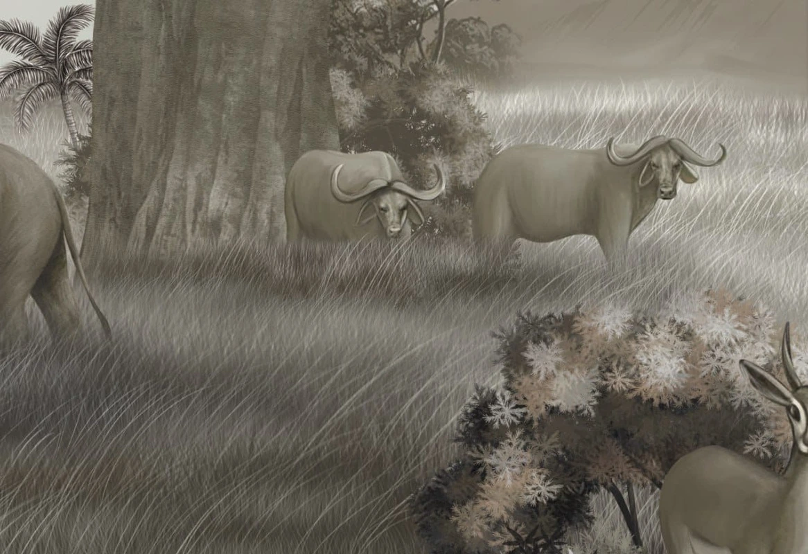 Арт-обои - современные, новинки, саванна, животные, деревья, итальянские животные обои