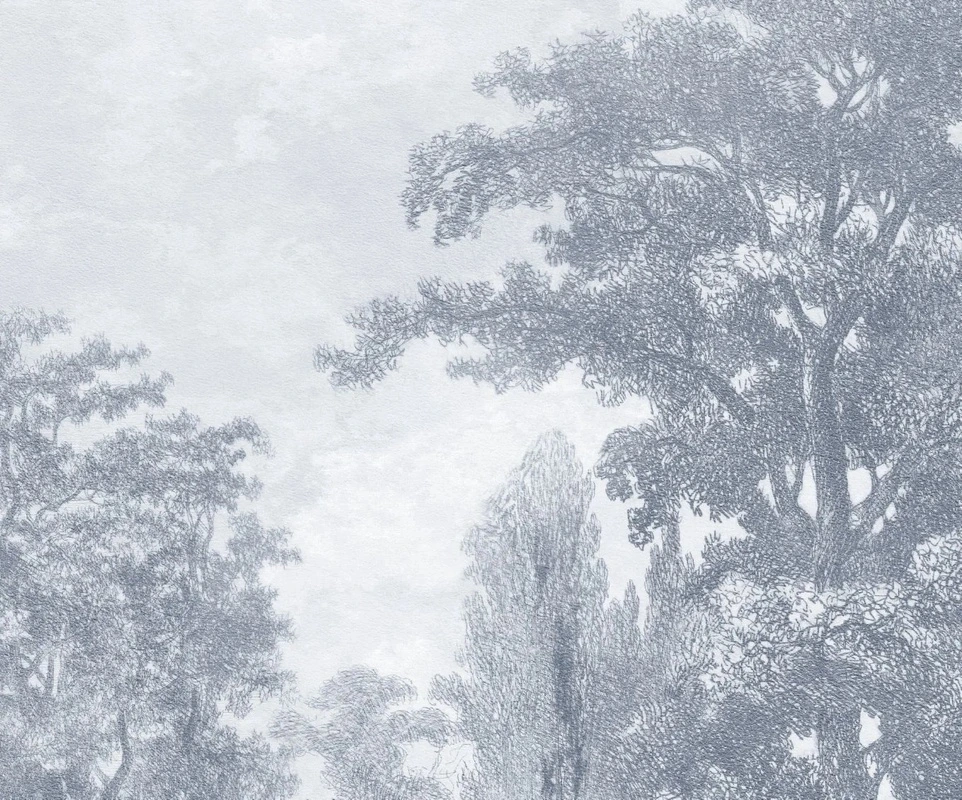 Арт-обои - пейзаж, серо-синие, река, природа, лес