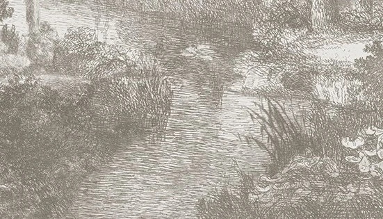 Арт-обои - пейзаж, бежевые, новинки, с рекой, лес, с деревьями, расширяющие пространство