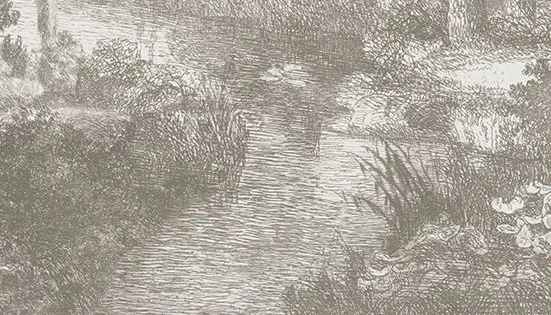 Арт-обои - пейзаж, бежевые, новинки, с рекой, лес, с деревьями, расширяющие пространство