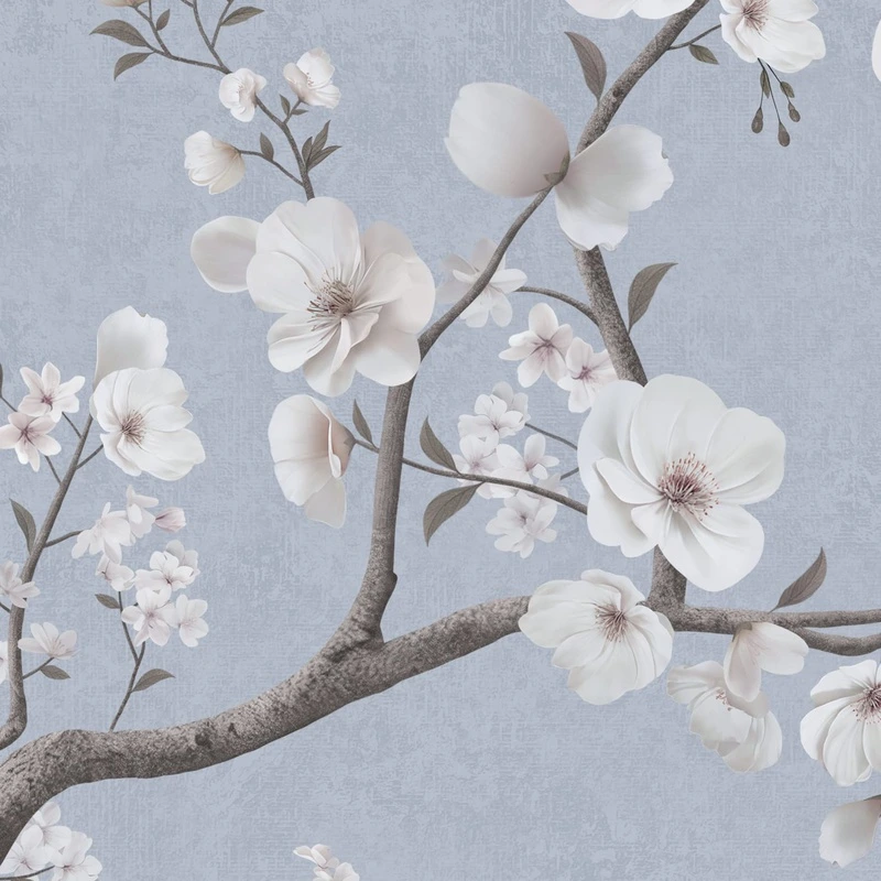 Арт-обои - шинуазри, сад, дерево, цветы, новинки, ветки, голубая, красивые, хорошего качества,  итальянские, нежные, уникальные, лучшие, самые красивые, пастельная, необычная