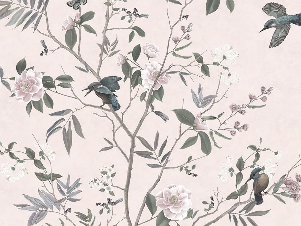 Арт-обои - над кроватью, над диваном, шинуазри, сад с цветами, сад с птицами, самые красивые, пастельная, итальянская, хорошего качества