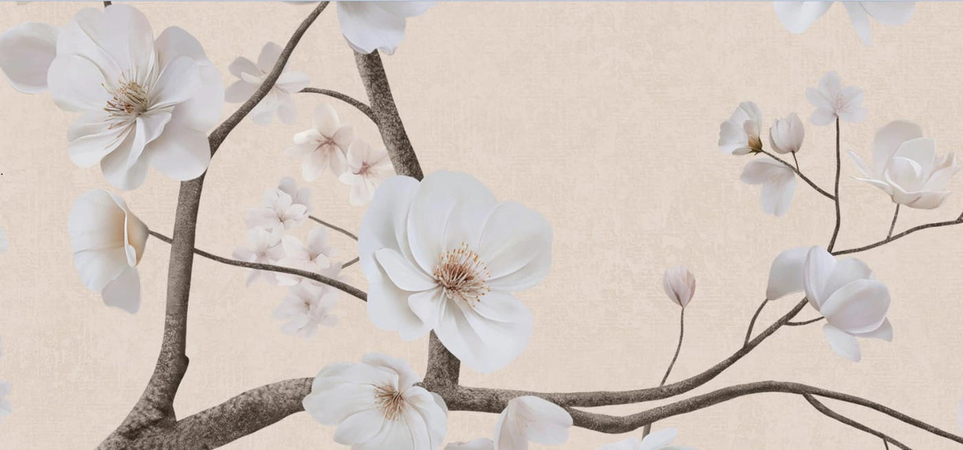 Арт-обои - новинки, в спальню, над кроватью, ветки, яблоня, персиковая, розовая, красивые, хорошего качества, нежная