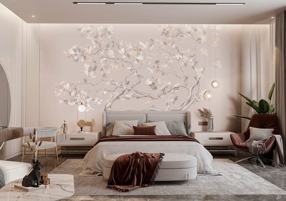 Арт-обои - новинки, современные,  бежевые, дерево, листья, золотые, красивые, хорошего качества, итальянская, нежные, необычная, уникальные, лучшие, самые красивые