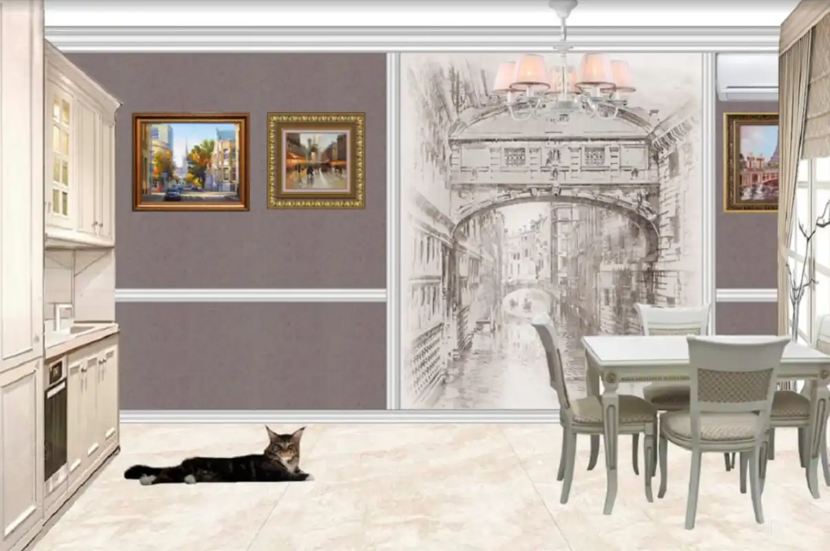 Фотообои и фрески в интерьере - графика, в коридор, на кухню, на часть стены, венеция, на кухню дизайн, картинки, черно-белые, расширяющие пространство, в гостиную, флизелиновые, рисунок, бежевые, primavera венеция