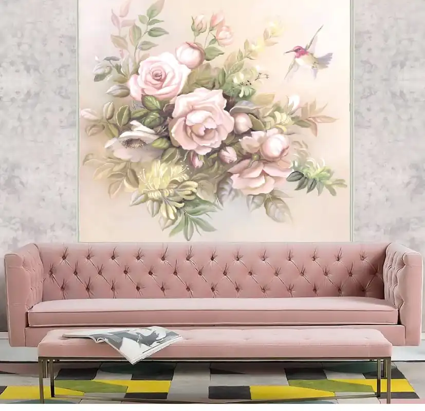 Фотообои и фрески в интерьере - картинки, над диваном, в детскую комнату, цветочная композиция, цветы, для детей, нежно розовые, красивые качественные, светлые