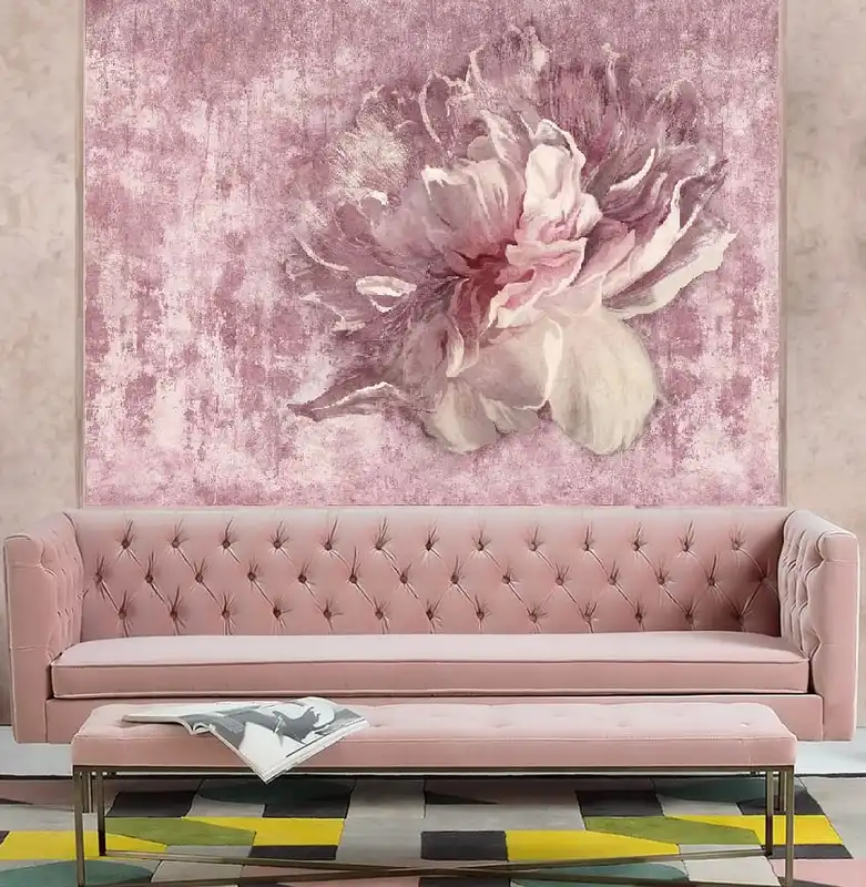 Фотообои и фрески в интерьере - цветы, картины, цветок розовый, крупные, небольшого размера, в стиле модерн