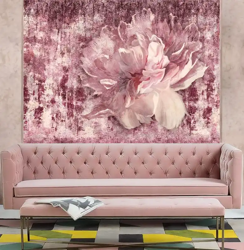 Фотообои и фрески в интерьере - цветы, лофт, бордовые, крупный цветок, розовые, небольшого размера