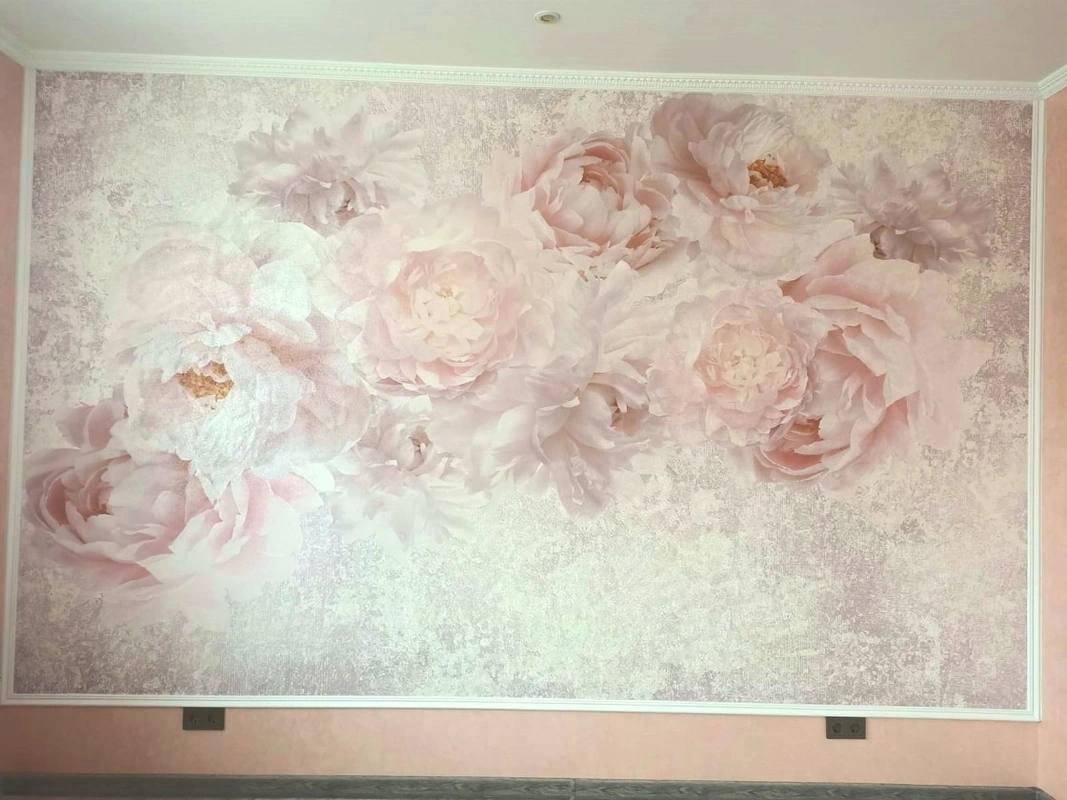 Фотообои и фрески в интерьере - выполненные, наши работы, светлые пионы, розовые пионы