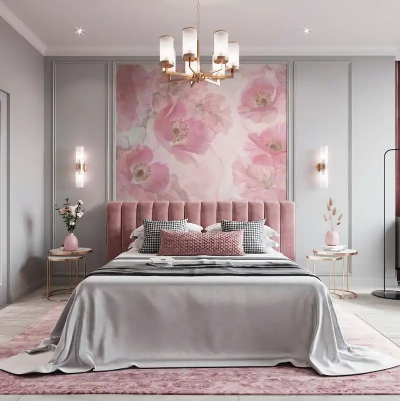Фотообои и фрески в интерьере - цветы, маки, новинки, в спальню, за кроватью, розовые, абстрактные, пудрового цвета, в комнату девушки, квадратные, в салон красоты, на заказ, красивые, авторские