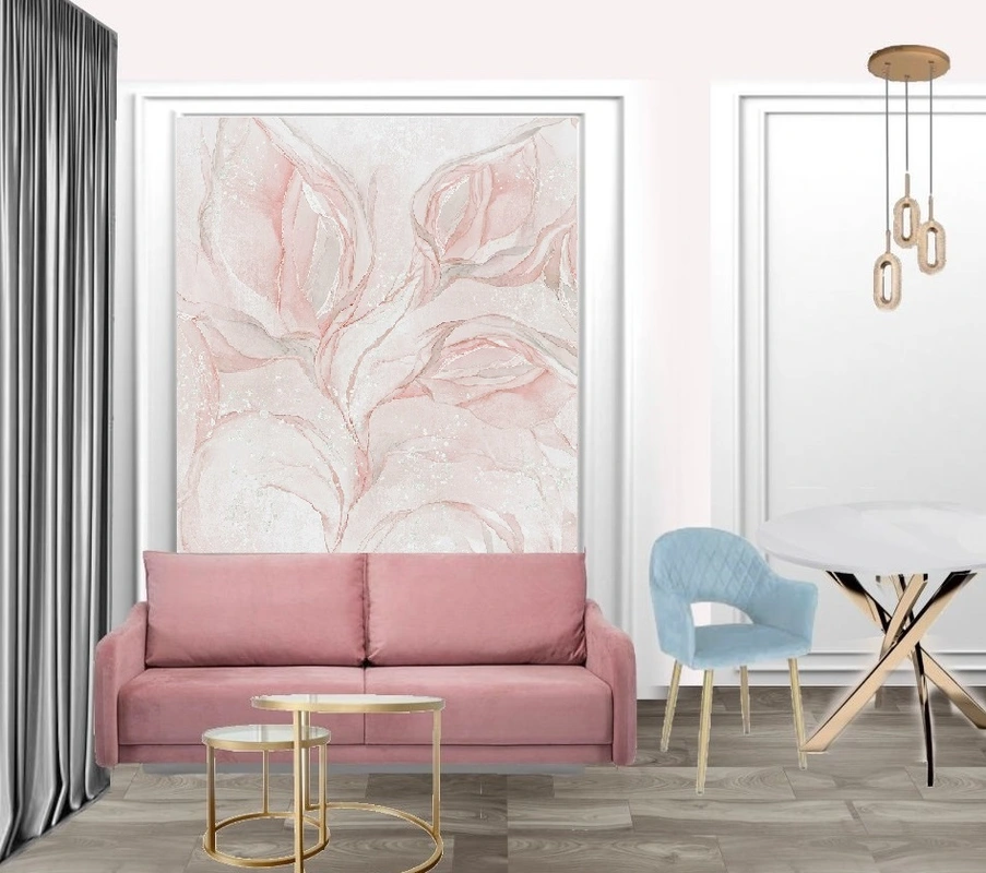 Фотообои и фрески в интерьере - флюиды, над диваном, современные, розовые, светлые, нежные, пастельные тона