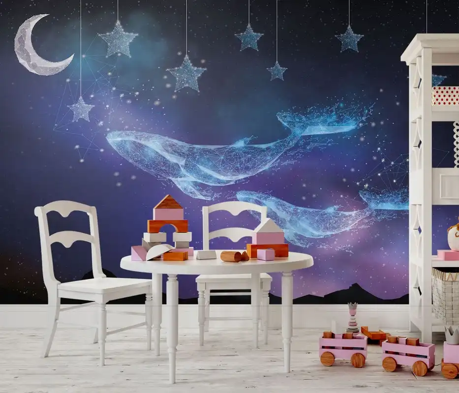 Фотообои и фрески в интерьере - в детскую комнату, звездное небо, на темном фоне, в детскую комнату звездное небо