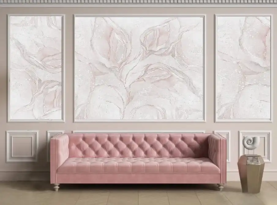 Фотообои и фрески в интерьере - в гостиную, флюид,  розовые, триптих