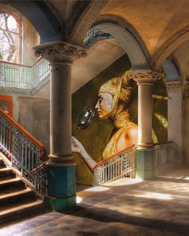 Фотообои и фрески в интерьере - живопись, девушка, на золотом фоне
