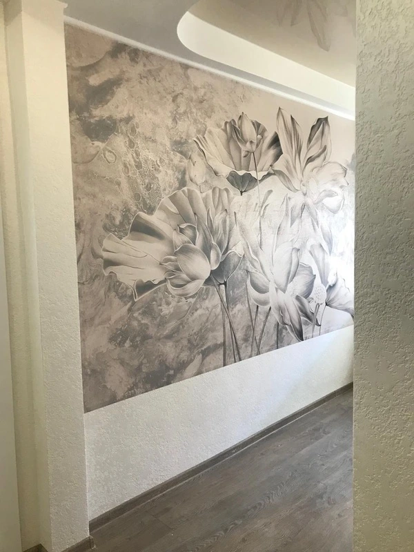 Фотообои и фрески в интерьере - наши работы, лотосы, бежевые, на мраморном фоне