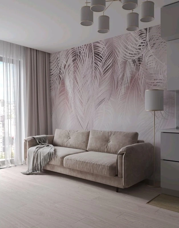 Фотообои в интерьере - графика, листья, графические, бежевые, на бежевом фоне