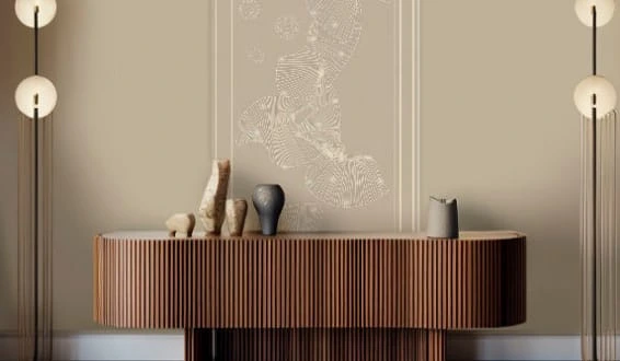 Фотообои в интерьере - графика, бежевые, узоры, векторные, вертикальные