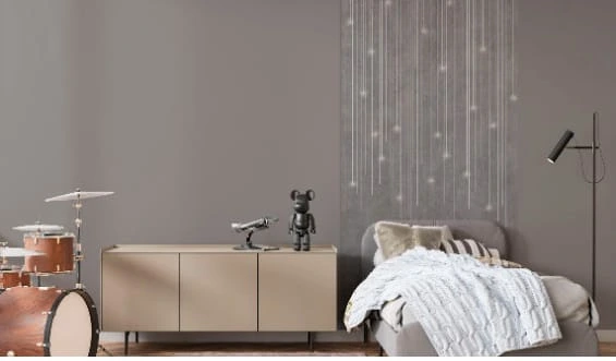 Фотообои в интерьере - бежевые, графика, линии, серые, вертикальные