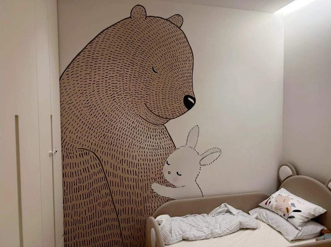 Фотообои в интерьере - наши работы, медведь, зайчик, коричневые, детские