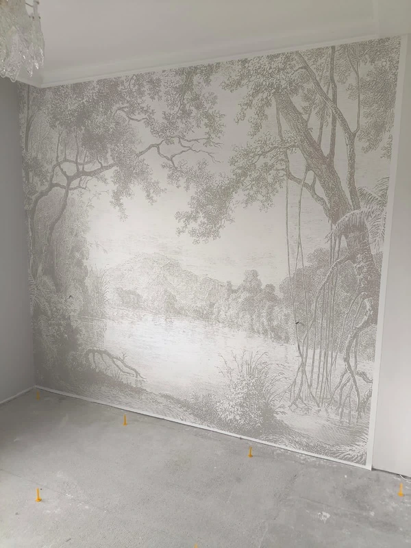 Фотообои в интерьере - наши работы, лес, в тумане, светлый, силуэт леса