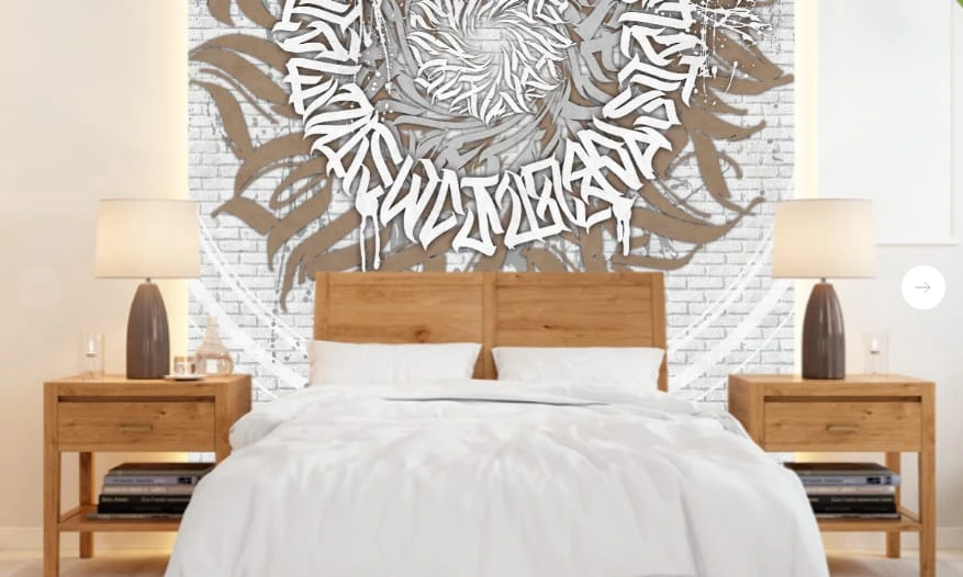 Фотообои в интерьере - абстракция, слова из букв, из букв фрески, на стену абстракция, абстрактная, серая, с золотом