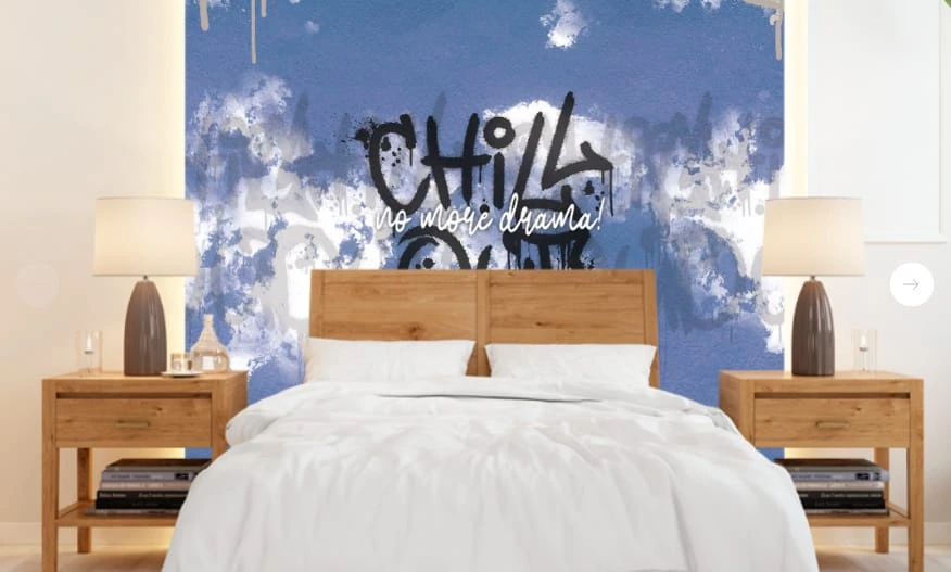 Фотообои в интерьере - абстракция, абстрактные, абстракция на стену, бело-синие, с черным, с буквами