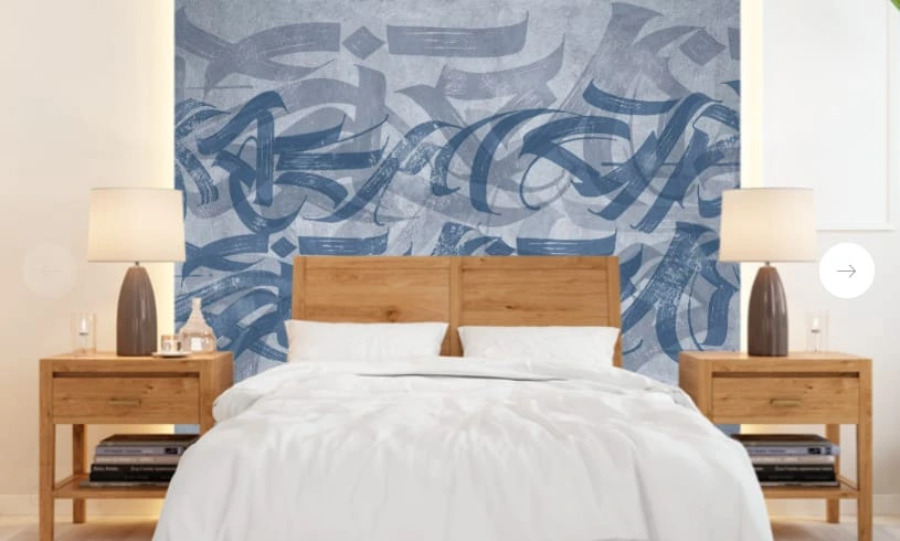 Фотообои и фрески в интерьере - абстрактные, абстракция, абстракция на стену, сине-голубая, с иероглифами