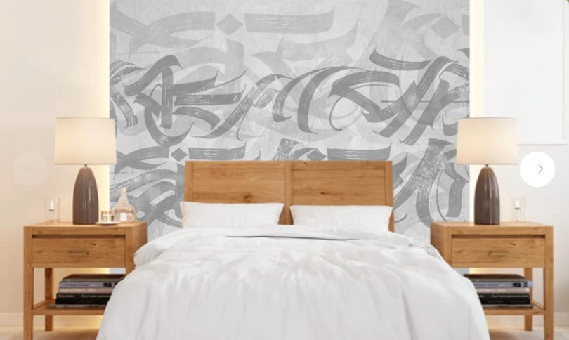 Фотообои в интерьере - абстракция, абстрактные, абстракция на стену, серая, с серой графикой, иероглифы