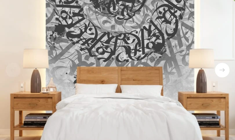 Фотообои и фрески в интерьере - абстракция, абстрактные, абстракция на стену, серая, темно серая, с черной графикой, с иероглифами, лофт