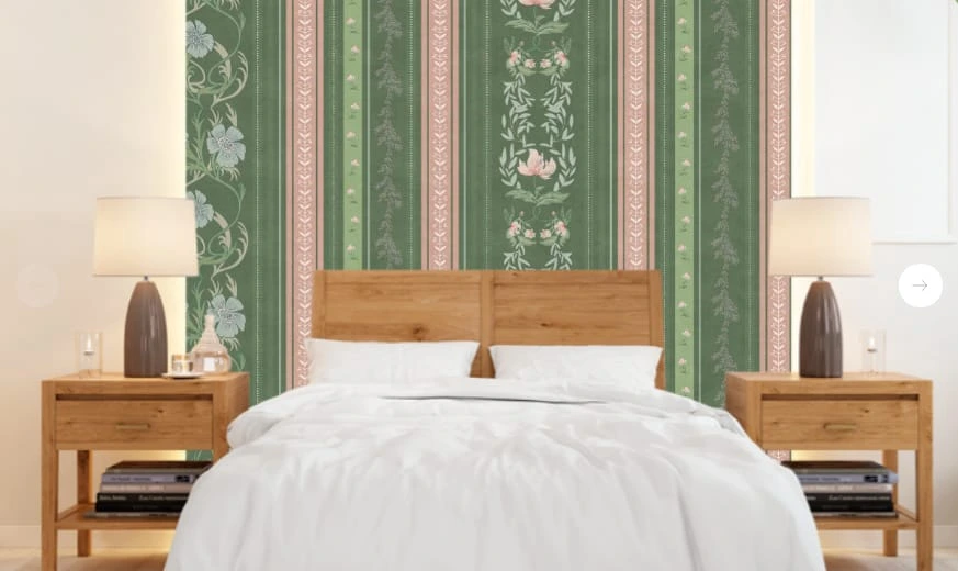 Фотообои в интерьере - минимализм, узоры, обои в полоску, зеленая, яркая