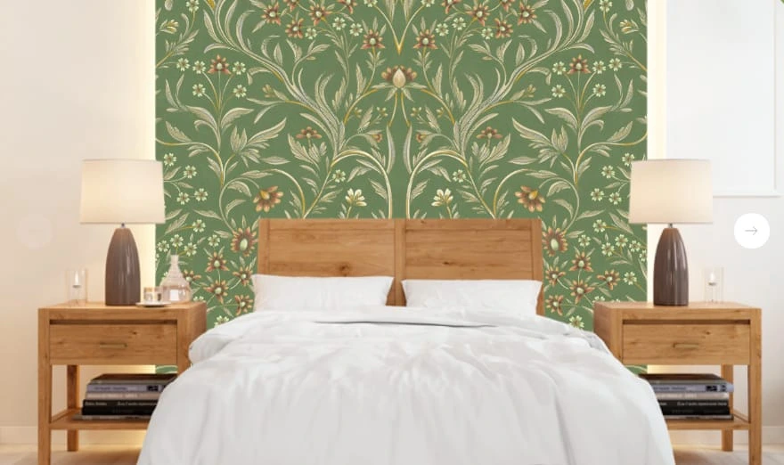Фотообои и фрески в интерьере - минимализм, узоры, с цветами, с листьями, зеленая, яркая