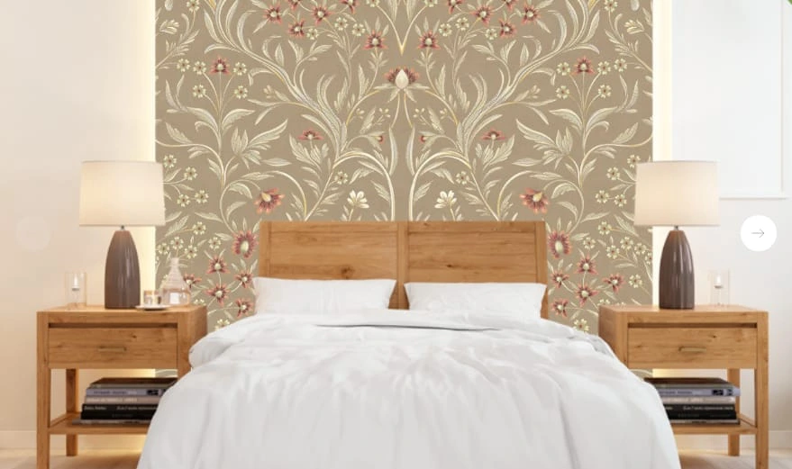 Фотообои в интерьере - минимализм, узоры, с цветами, с листьями, бежевые, бежевая