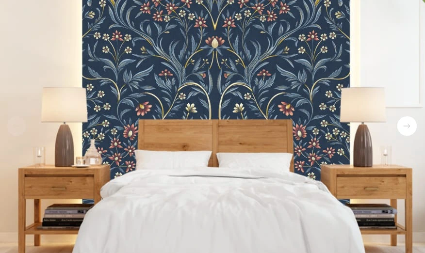 Фотообои и фрески в интерьере - минимализм, узоры, с цветами, с листьями, синие